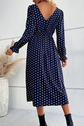 Polka Dot Long Flounce Sleeve Midi Dress